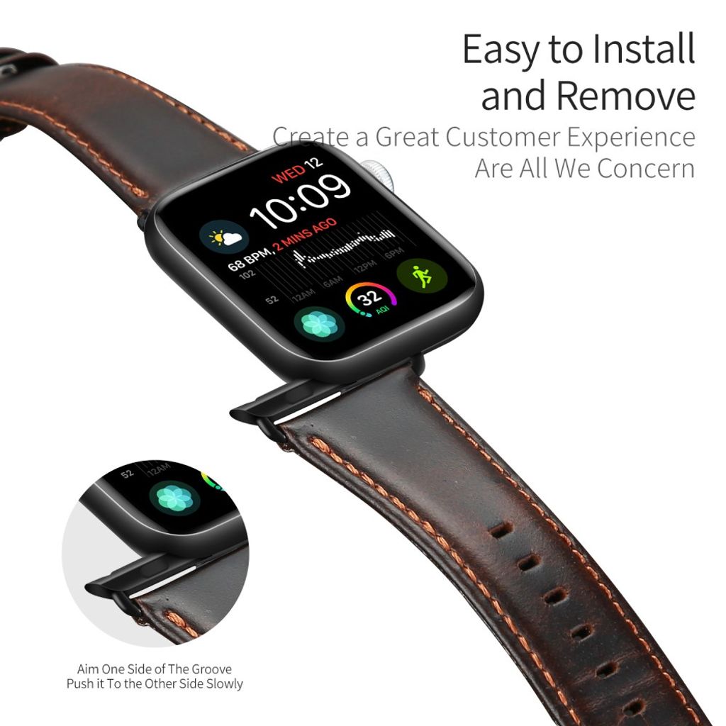 Dux Ducis Apple Watch 44/45/46mm/Ultra 49mm Armbånd Ægte Læder Mørkebrun