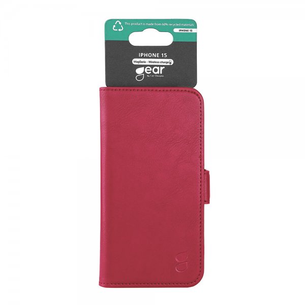 Gear iPhone 15 Cover 3 Kortlommer MagSeries Deep Red