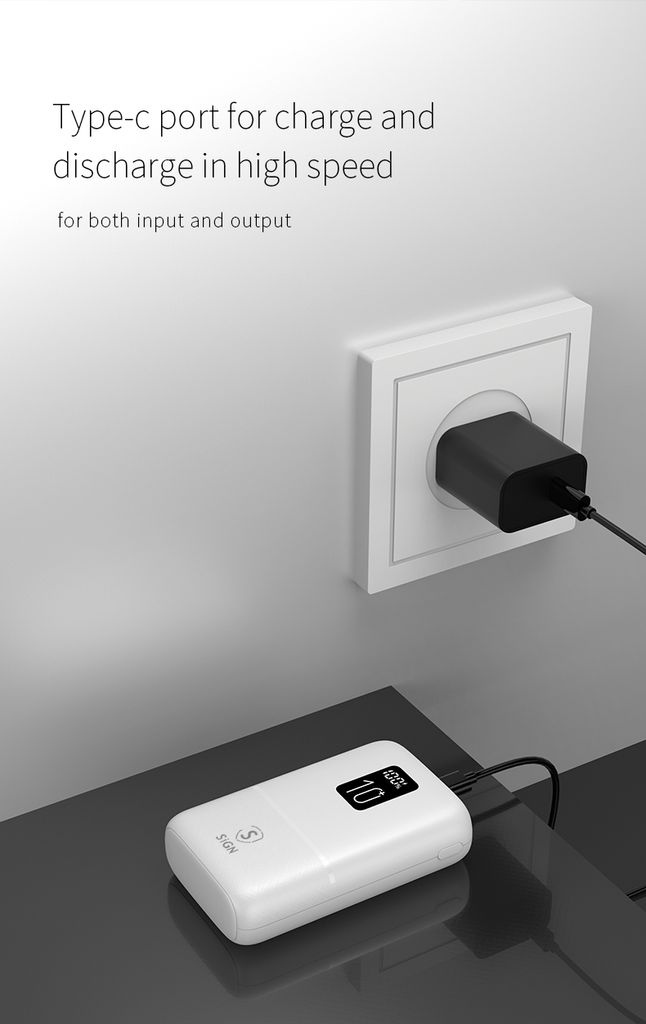 SiGN Mini Powerbank med Display 10 000mAh Hvid