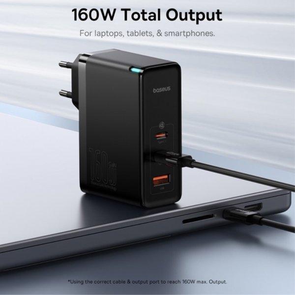 Baseus GaN5 Pro Hurtigoplader 2xUSB-C & 1xUSB-A 160W