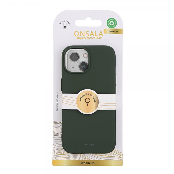 Onsala iPhone 15 Cover Silikone Touch MagSeries Olivengrøn