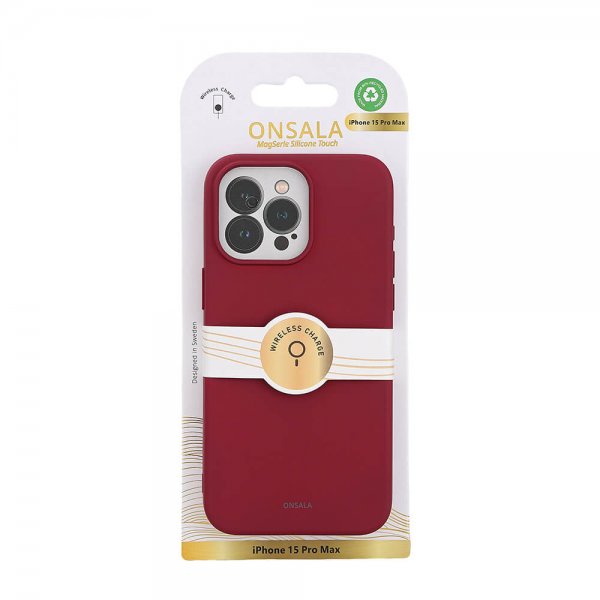 Onsala iPhone 15 Pro Max Cover Silikone Touch MagSeries Dyb Rød