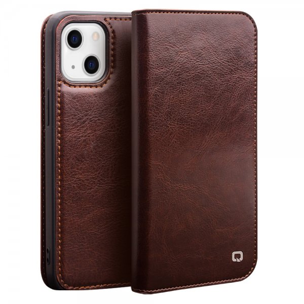 Qialino iPhone 13 Etui Ægte Læder Brun