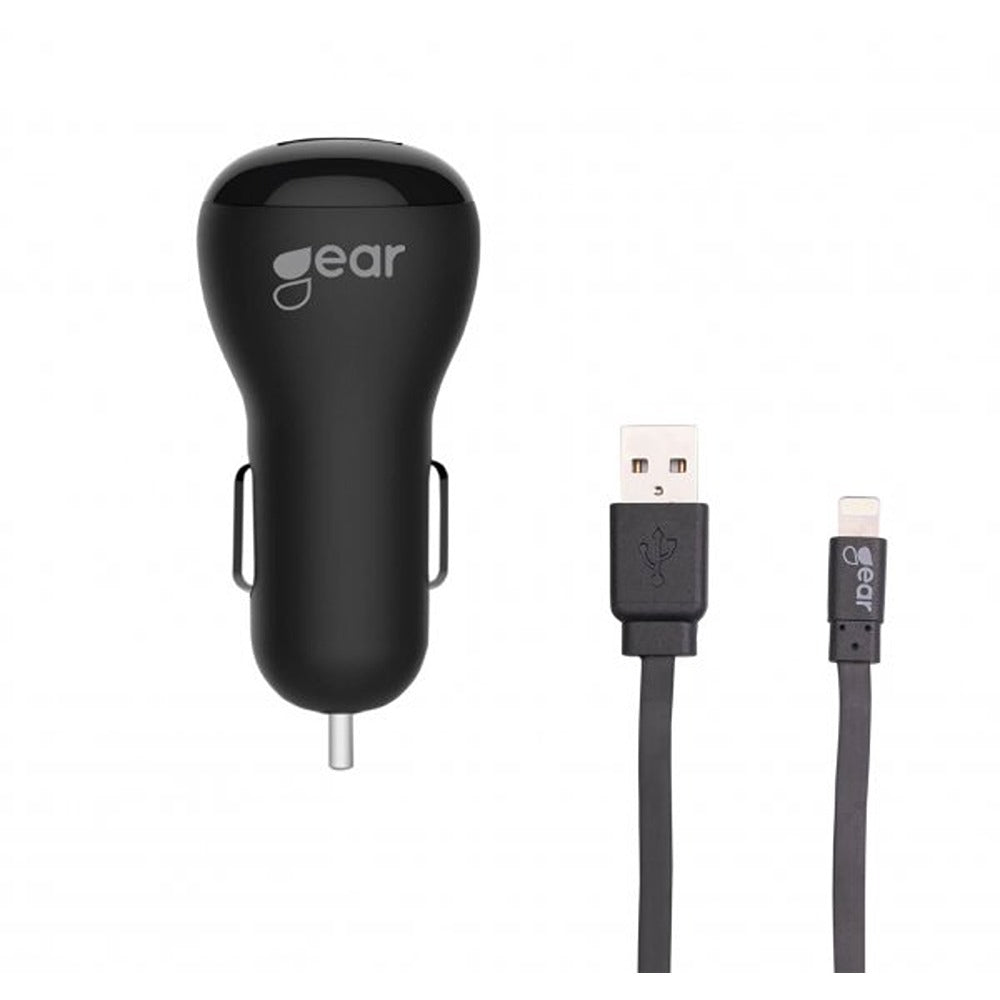 Gear Billader 2xUSB 2.4A Lightning Kabel 1m MFI Sort
