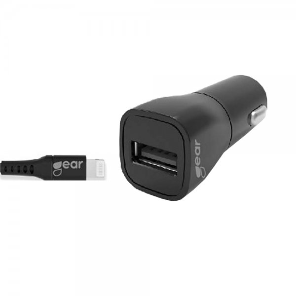 Gear Billader 1xUSB 2.4A Lightning Kabel 1m MFI Sort