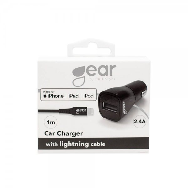Gear Billader 1xUSB 2.4A Lightning Kabel 1m MFI Sort