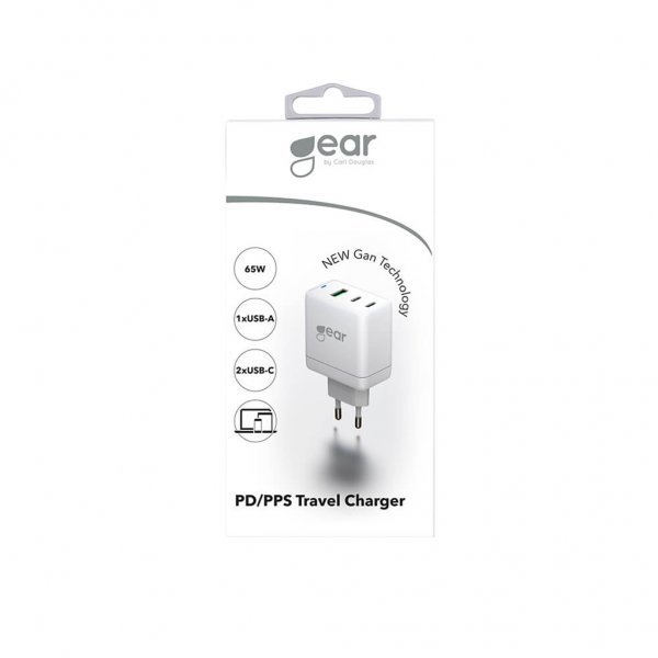 Gear Oplader GAN 2xUSB-C + 1xUSB-A PD/PPS 65W Hvid