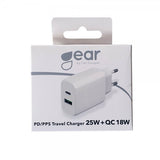 Gear Oplader 1xUSB-C + 1xUSB-A PD/PPS 25W + 18W QC Hvid