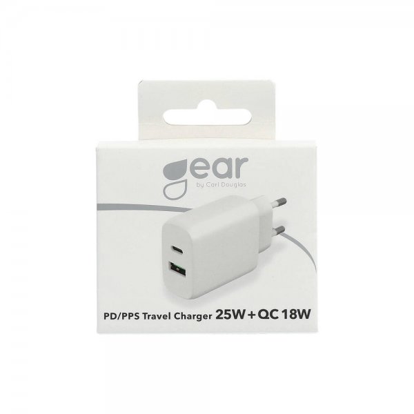 Gear Oplader 1xUSB-C + 1xUSB-A PD/PPS 25W + 18W QC Hvid