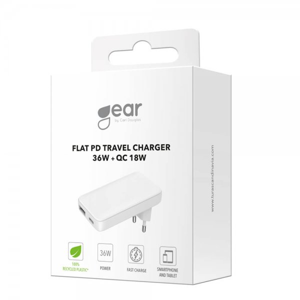 Gear Oplader Flat PD/PPS Travel Charger 36W + QC 18W Hvid