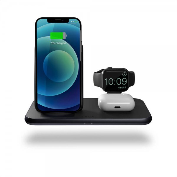 Zens 4 i 1 Stand+Watch trådløs oplader Aluminium Sort