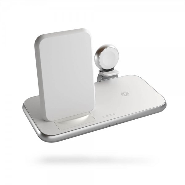 Zens 4 i 1 Stand+Watch trådløs oplader Aluminium Hvid