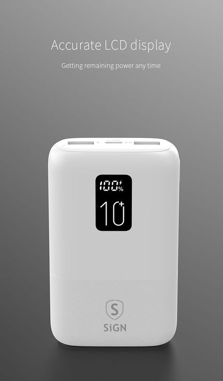 SiGN Mini Powerbank med Display 10 000mAh Hvid