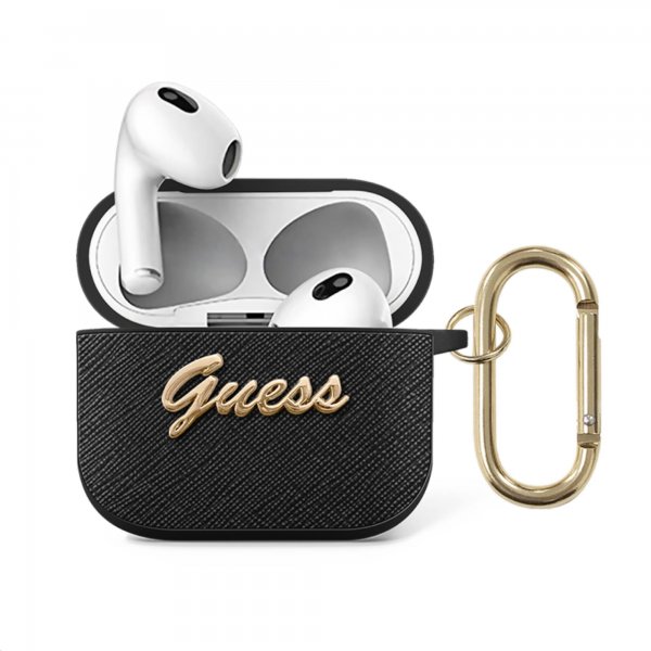 Guess AirPods 3 Etui Saffiano Metal Logo Sort