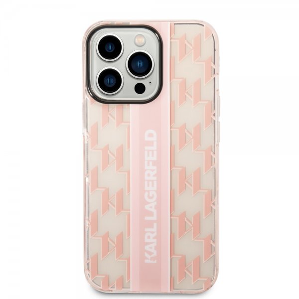 Karl Lagerfeld iPhone 14 Pro Cover Monogram Vertical Stripe Rosa