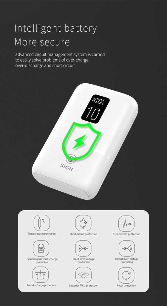 SiGN Mini Powerbank med Display 10 000mAh Hvid