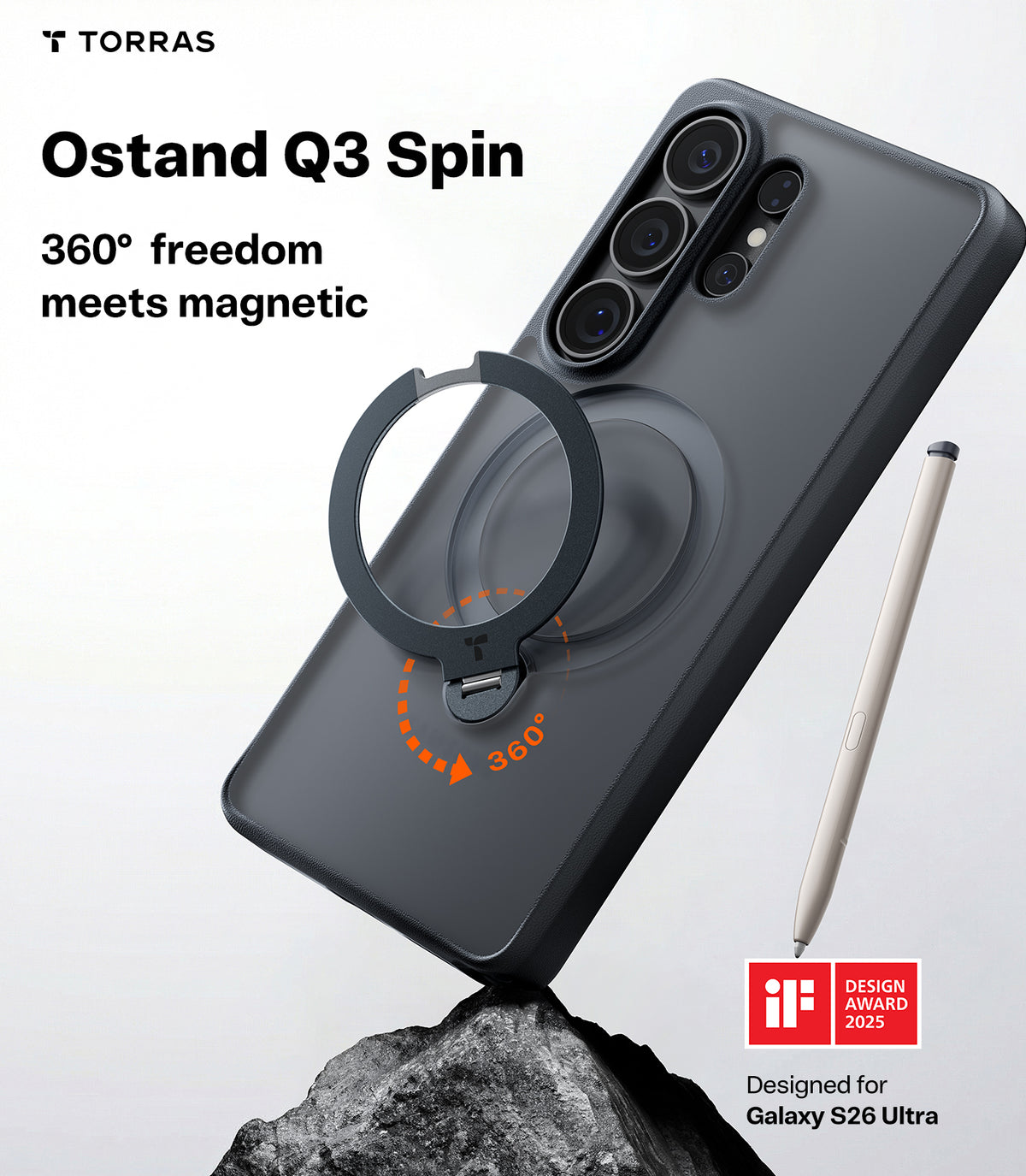 Torras Samsung Galaxy S26 Ultra Cover Ostand Q3 Spin Obsidian Black