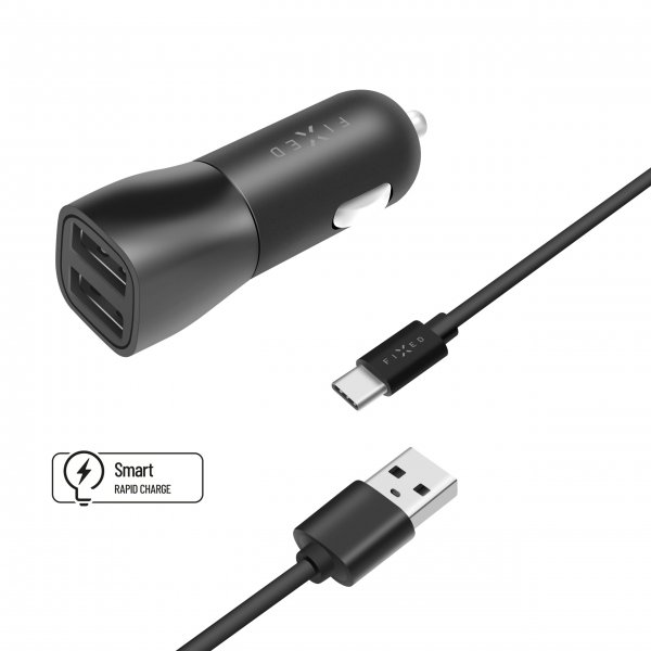 Fast billader med USB-C-kabel 1m 15W Sort