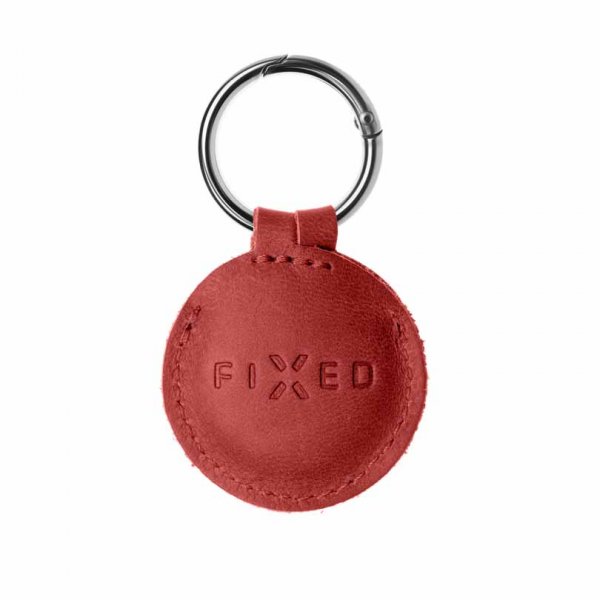 Fixed Apple AirTag Holder Ægte Læder Nøglering Etui Rød