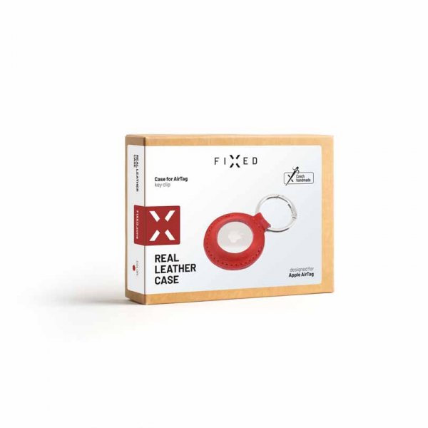 Fixed Apple AirTag Holder Ægte Læder Nøglering Etui Rød