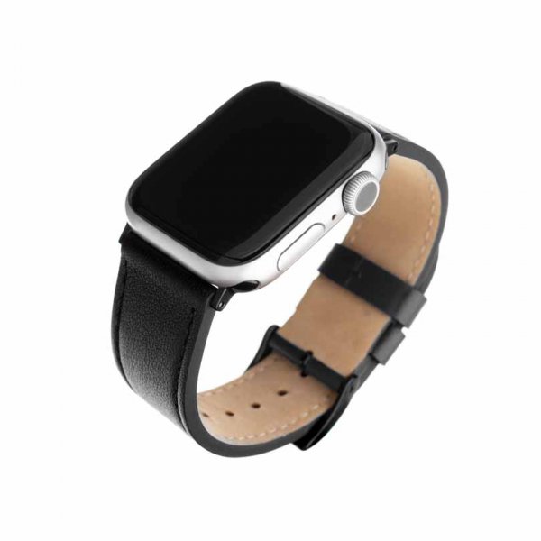 Fast Apple Watch 44/45/46mm/Apple Watch Ultra Armbånd Læderrem Sort