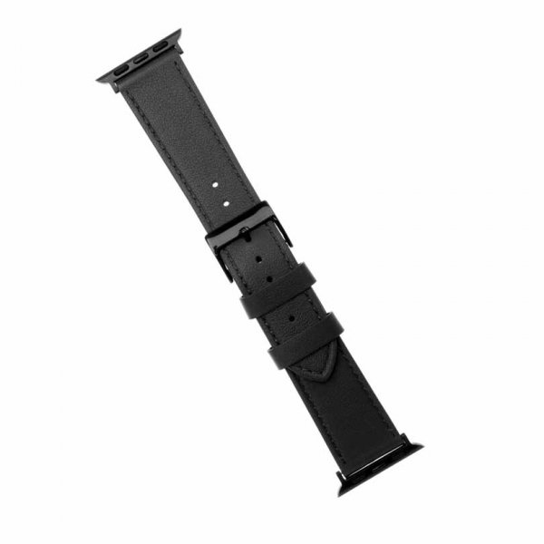 Fast Apple Watch 44/45/46mm/Apple Watch Ultra Armbånd Læderrem Sort