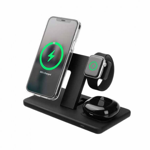 Fast Trådløs Oplader MagPowerstation 3i1 Stand MagSafe Sort