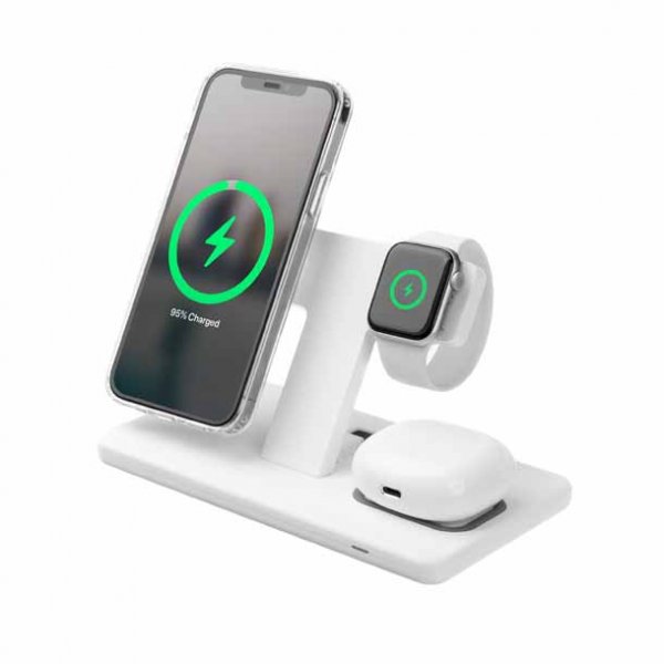 Fast trådløs oplader MagPowerstation 3-i-1 Stand MagSafe Hvid