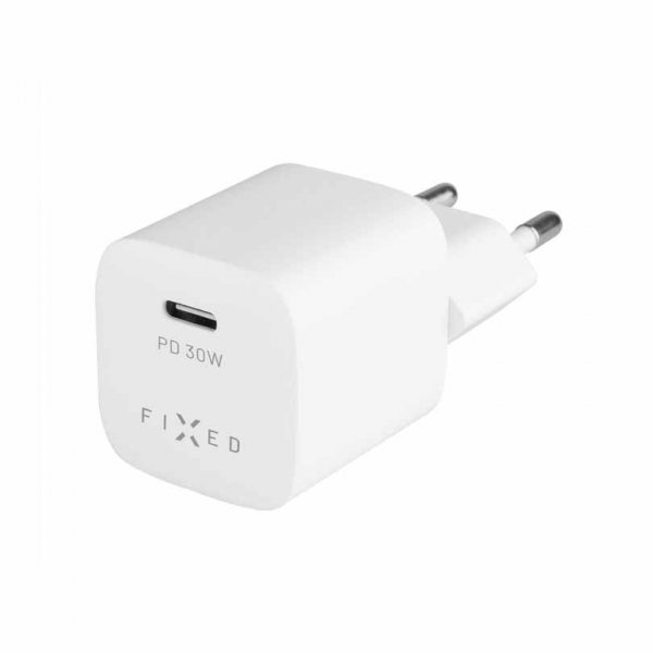 Fixed Oplader med Kabel Mini PD Travel Charger Kit USB-C/USB-C 30W Hvid