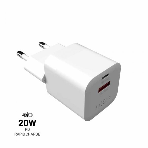 Fixed Laddare Mini PD Travel Charger USB-C & USB-A 20W Hvid