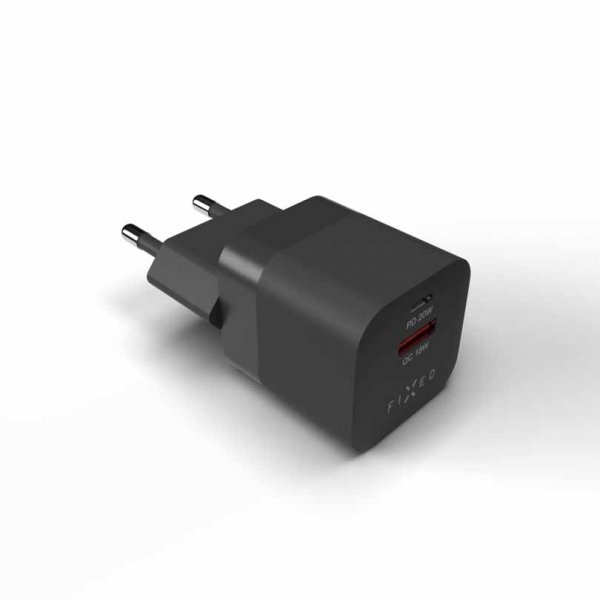 Fixed Laddare Mini PD Travel Charger USB-C & USB-A 20W Sort