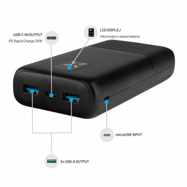 Fixed Powerbank Zen 20 20W 20 000 mAh USB-C 2xUSB-A Sort