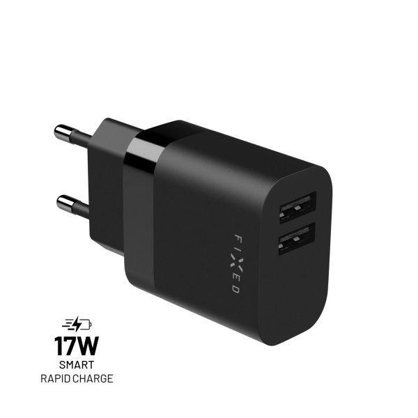 Fixed Oplader 2xUSB-A 17W Sort