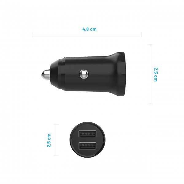 Fast minibiloplader med Lightning-kabel 1m 15W Sort