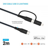 Fixed Kabel 2in1 USB-C/Lightning 60W 2m Sort