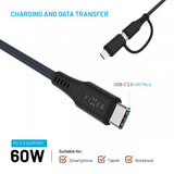 Fixed Kabel 2in1 USB-C/Lightning 60W 2m Sort