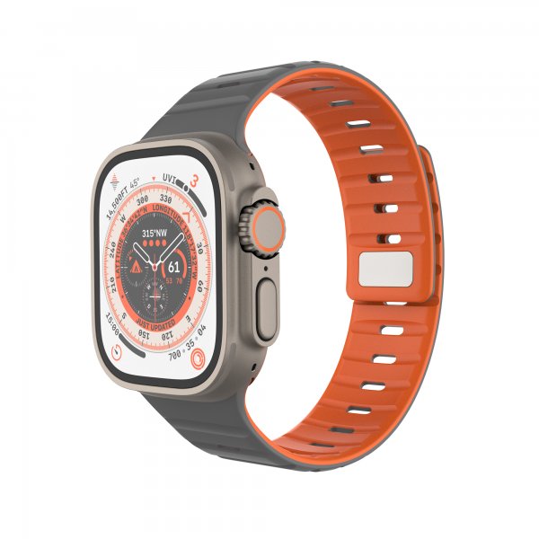 Fast Apple Watch 42/44/45/46mm Armbånd Silikone Magnetisk Rem Grå
