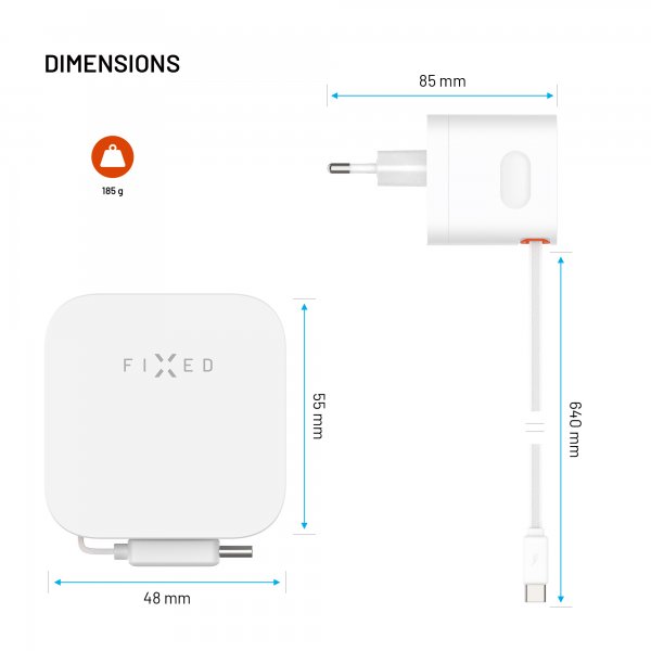 Fixed GaN65 Oplader med udtrækkeligt USB-C Kabel 65W