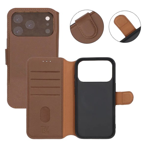Rvelon iPhone 17 Pro Etui Ægte Læder Brun