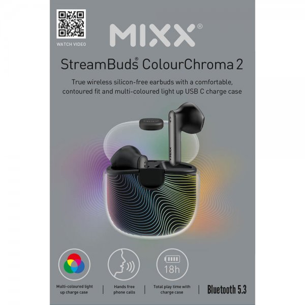 Mixx Høretelefoner StreamBuds ColourChroma 2 TWS Sort