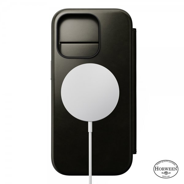 Nomad iPhone 16 Pro Fodral Modern Læder Folio Horween Green Chrome