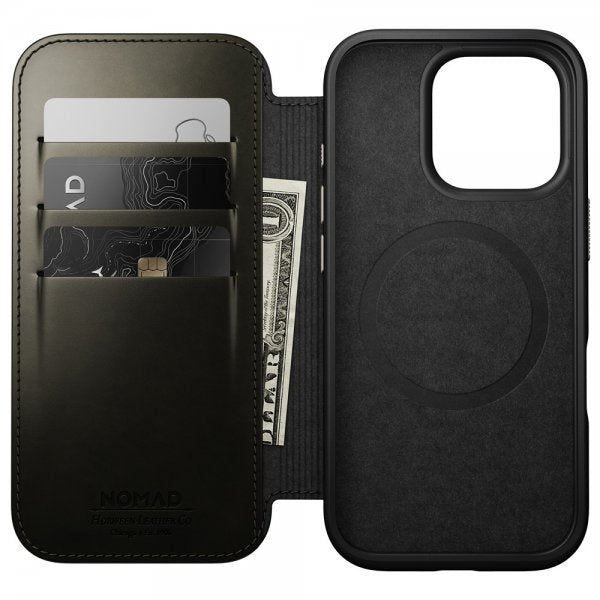 Nomad iPhone 16 Pro Fodral Modern Læder Folio Horween Green Chrome