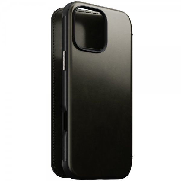 Nomad iPhone 16 Pro Max Cover Modern Leather Folio Horween Green Chrome