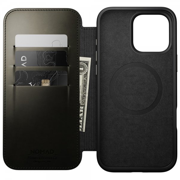 Nomad iPhone 16 Pro Max Cover Modern Leather Folio Horween Green Chrome