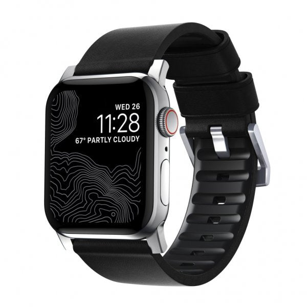 Nomad Apple Watch 44/45/46mm/Apple Watch Ultra Active Band Pro Sort med Sølv Hardware