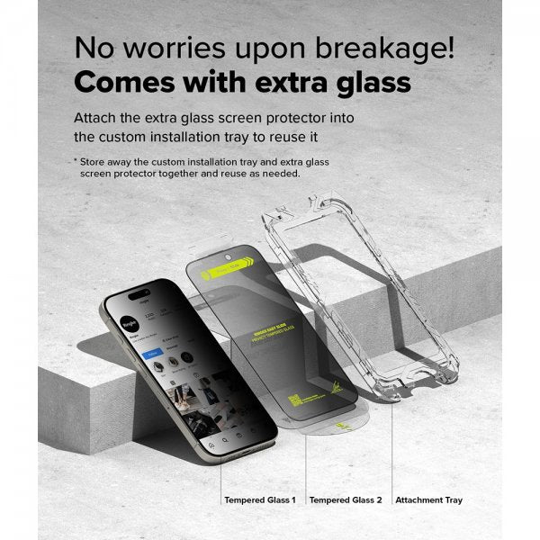 Ringke iPhone 16 Pro Skærmbeskyttelse Easy Slide Privacy 2-pak