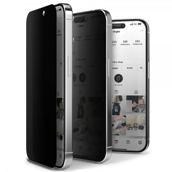 Ringke iPhone 15 Pro Max Skærmbeskytter Privacy Hærdet Glas Installationsramme