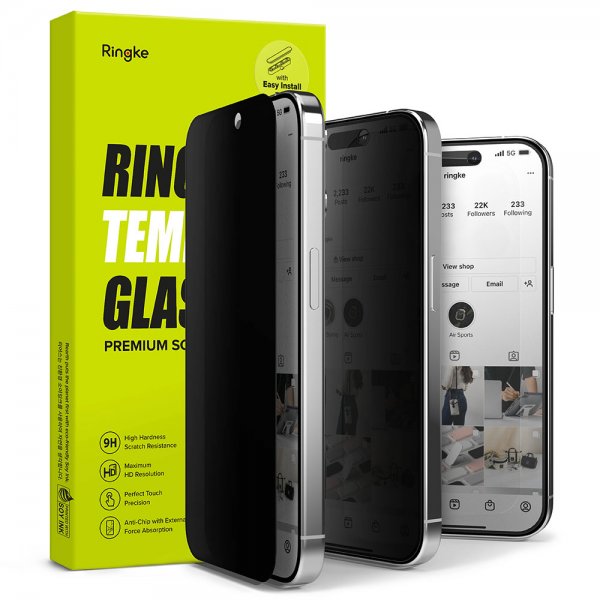 Ringke iPhone 15 Pro Skærmbeskyttelse Privacy Hærdet Glas Installationsjig