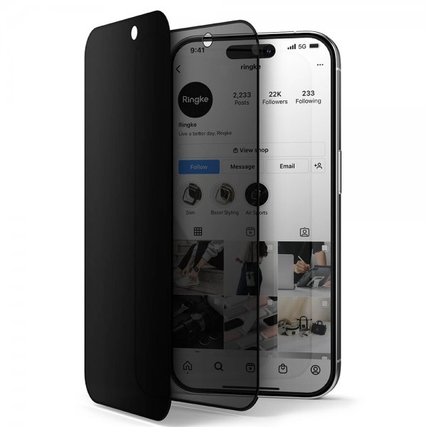 Ringke iPhone 15 Pro Skærmbeskyttelse Privacy Hærdet Glas Installationsjig