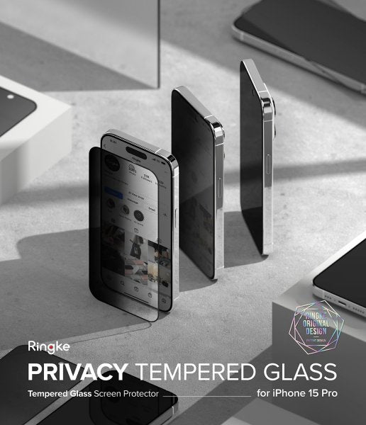 Ringke iPhone 15 Pro Skærmbeskyttelse Privacy Hærdet Glas Installationsjig